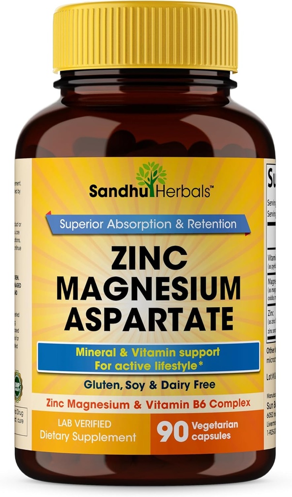 SANDHUHERBALS Zinok Magnézium Aspartát doplnok 90 Kapsule s vitamínom B6 a zinok 