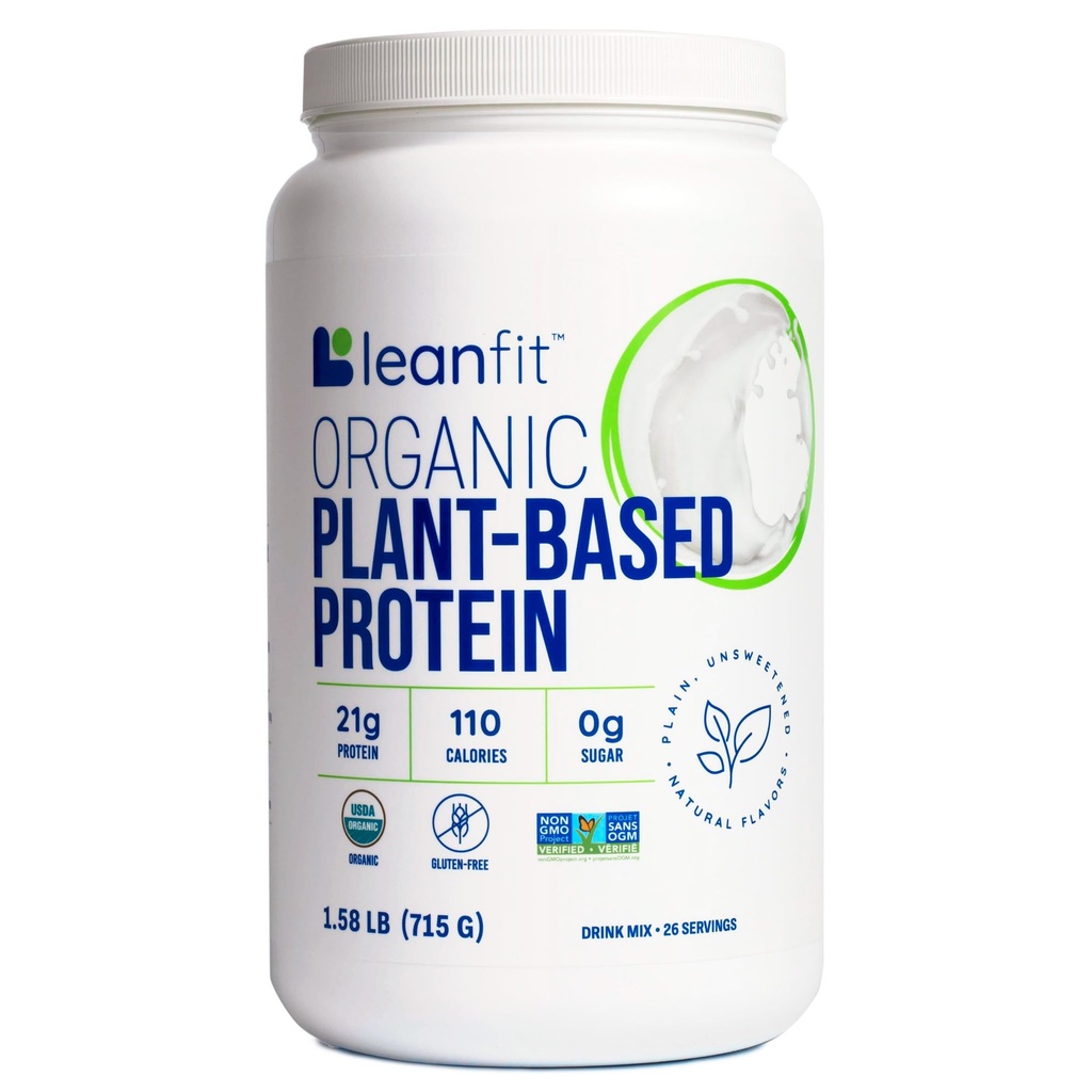Bielkovina z LeanFit Organic Plant-Based Protein, unflavred, 21g Vegan Protein, 26 Servings, 1,58 libra (715g) Tub, nízka kalórie, Soy-free, Gluten-free, Laktóza bez, bez cukru, non-GMO