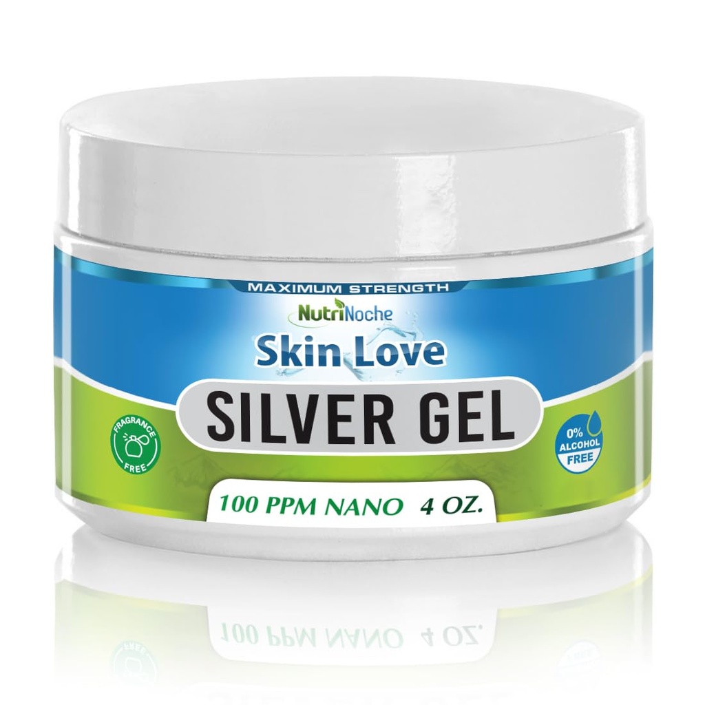Nutrinoche Nano Silver Gel - Advanced Koloidný Silver Skin Cream - Starostlivosť o rán a prvej pomoci Gél upokojujúci topický masť pre popáleniny, Razor Burn and Sunburn Irrantations - Nevoňajúce 4 Oz Jar