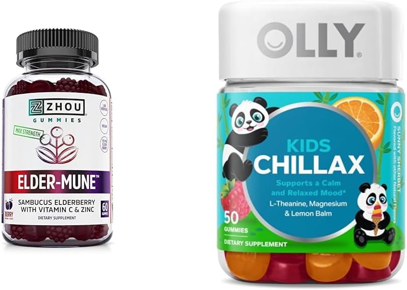 Zhou Nutrition Elderberry Gummies 60 Count & OLLY Kids Magnézium Gummies 50 Count Immune & Calm Support