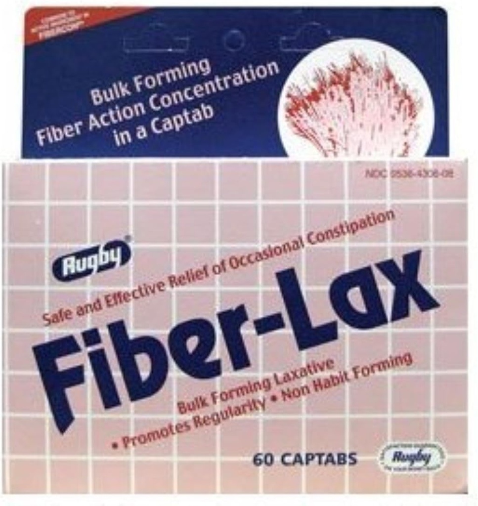 Rugby Fiber- Lax Polykarbo, 500 mg, 60 Cap Tabs