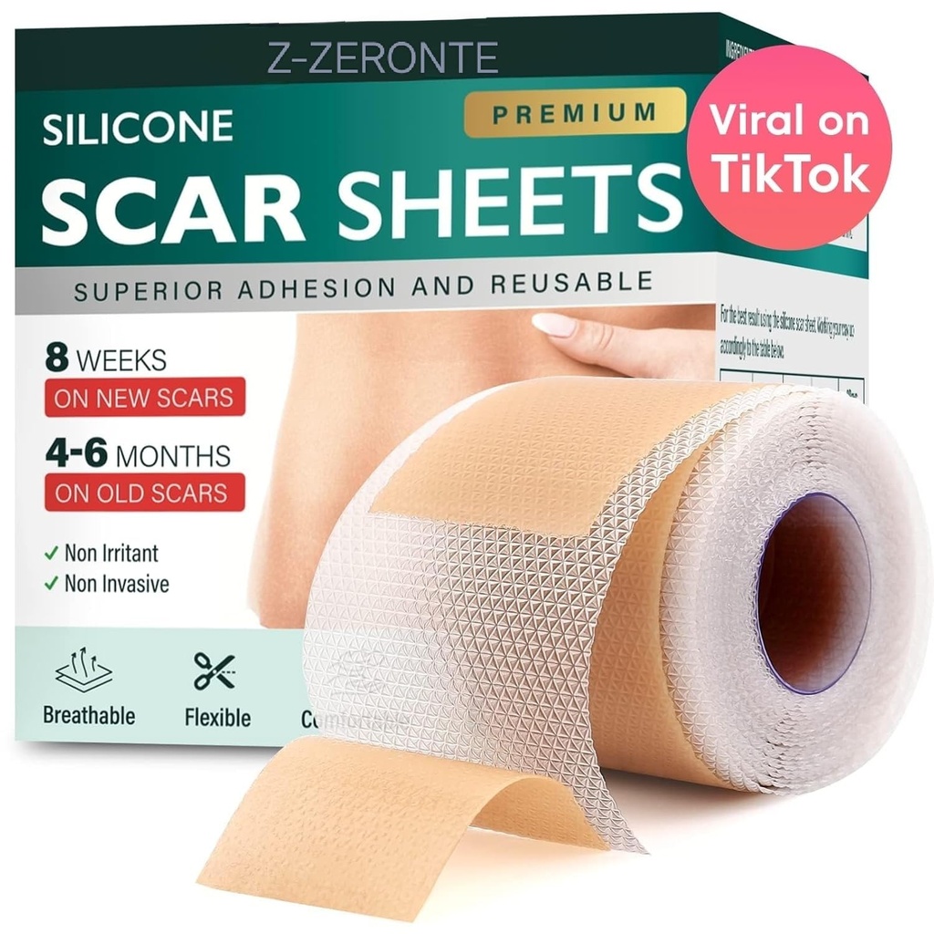 Silikónové zjazvené listy, silikónové zjazvené pásky (1.6"x 120" Roll-3M), opakovane použiteľné a účinné zjazvené hárky, Silikónové zjazvené hárky pre chirurgické jazvy, liečiace Keloid, C-oddiel, Tummy