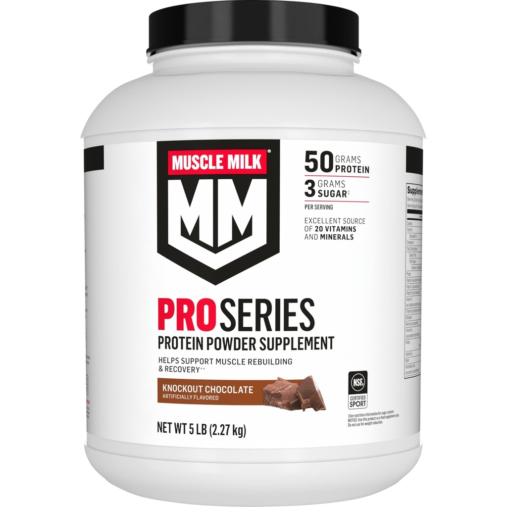 Svalové mlieko Pro Series Pro Pro Protein prášok Supplement, Knockout čokoláda, 5 libra, 28 Servings, 50g Protein, 3g Cukor, 20 Vitamíny a minerály, NSF Certified for Sport, Cvičenie zotavenie