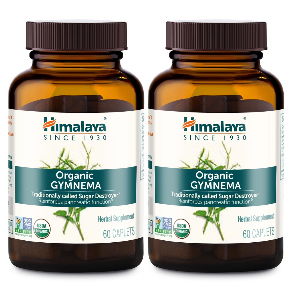 Himalája Organic Gymnema Sylvestre - Podpora metabolizmu bylinnej glukózy - USDA Organic, Non-GMO, Vegan, Gluten Free, 700 mg, 60 Caplets (Pack of 2)