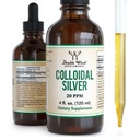 Koloidné striebro Tekutina 20 PPM - 4 Fl OZ (Plata Coloidal s kvapkadlom) 99,9% Pure, Gluten Free, non-GMO by Double Wood Supplements
