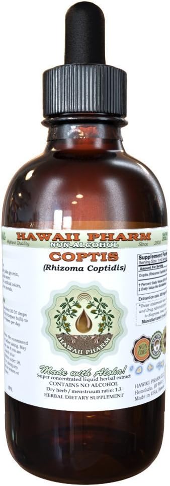 Coptis tekutý extrakt bez obsahu alkoholu, Coptis (Rhizoma Coptidis) sušený koreňový glycerit Hawaii Pharm prírodný bylinný doplnok 2 oz