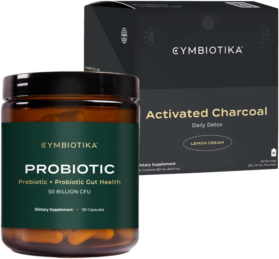 CYMBIOTIKA Probiotikum 50 miliárd CFU & Aktivovaný Charcoal Liquid Supplement, podporuje zdravé trávenie pre mužov a ženy, Žalúdočné detoxikačné a trávivé Relief, pomáha Alleviate Gas & Bloating, jednoduché použitie