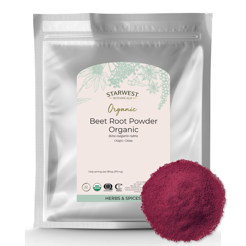 Starwest Botanicals Organic Beet Root Powder pre mužov a ženy - Použitie pre šťavu, Smoothies, & Čaj, Podpora prírodnej energie, Ground Beet Root, Certified Košher, Non-GMO - hromadne 2 lb Bag