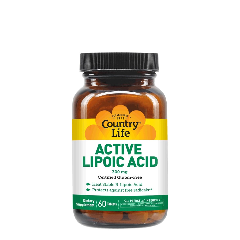 Country Life R-Alpha Acid Complex 300mg - Alpha-Lipoic Acid 270mg & R-Lipoic Acid 30mg - Antioxidant Support - Žiadne kvasenie, kukurica, pšenica, sója, lepok, mlieko - Alpha Lipoic Acid Supplement