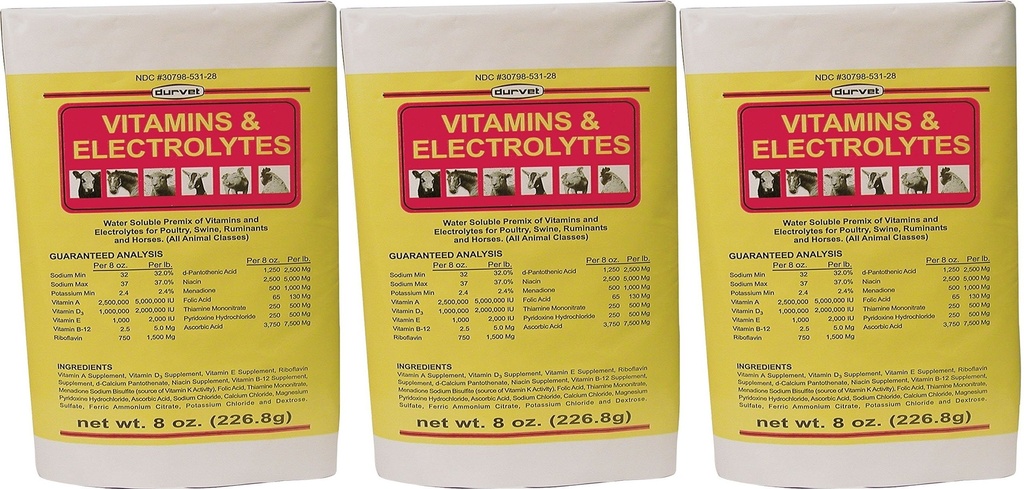 (3 balenia) DURVET 136028 vitamíny a elektrolyty, 8 oz3