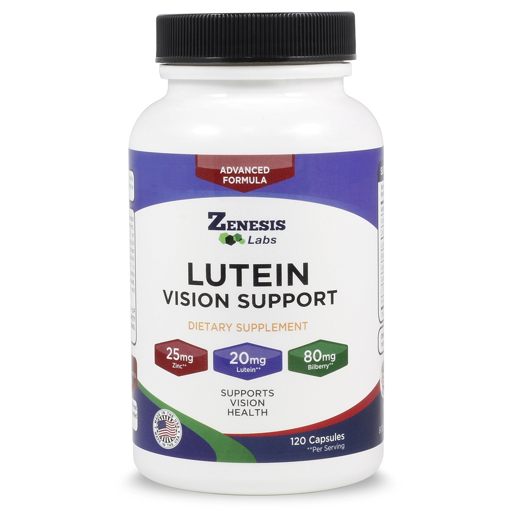 Zenis Labs Lutein Vision Support - Essential Eye Vitamin - with Brusnic, Beta-karotén, Zinok, Hroznové semená a iné minerály - 120 Kapsule - 60 Day Supply
