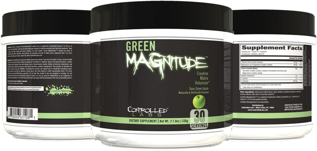 CONTROLLED LABS Green Maxic Supplement, Synergic Creatin Formula prášok, podporuje silu, vytrvalosť, a výkon, (Sour Green Apple, 30 Servings)