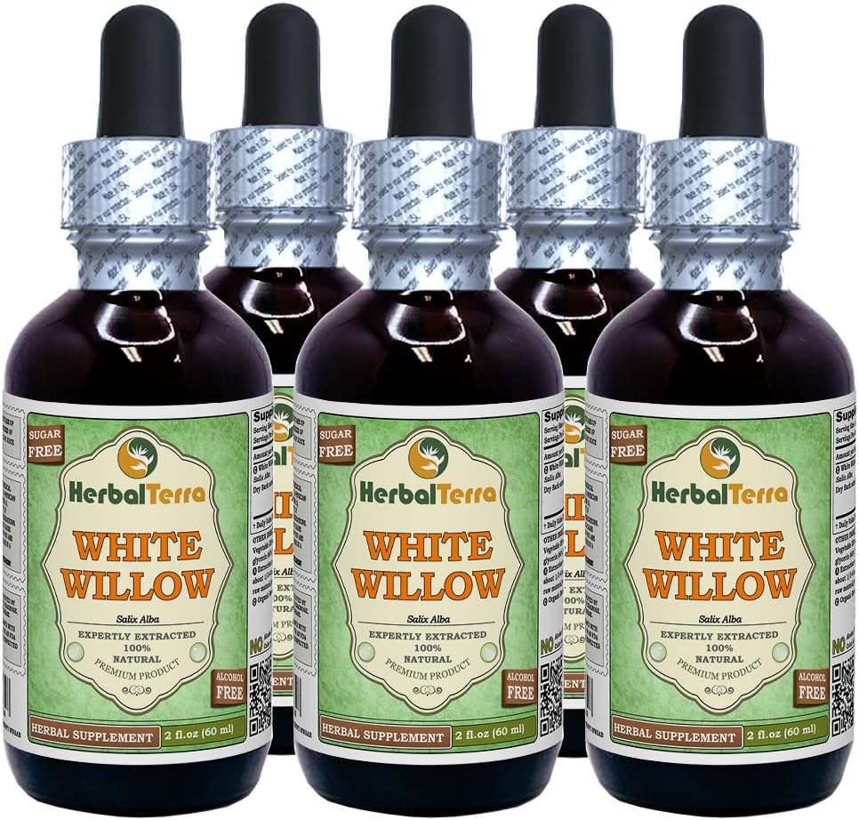 Biela vŕba (Salix Alba) Glycerit, Organicky sušená kôra Alkohol-FREE tekutý extrakt (názov brada: bylinný terra, hrdo vyrobený v USA) 5x2 fl.oz (5x60 ml)