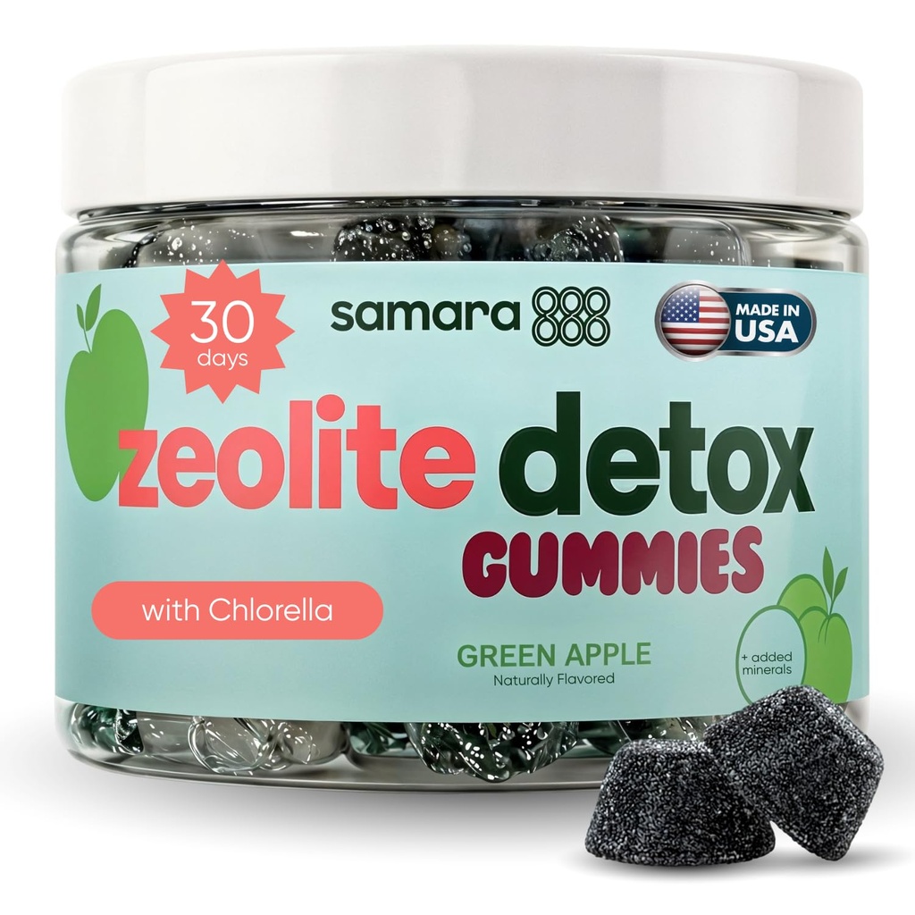 Zeolit Detox pre deti a dospelých, Heavy Metal Zeolit a Chlorella Detox Gummies, Alternative to Activated Charcoal, Gentle Daily Toxin Cleans for Kids & Adults, 60 Green Apple Vegan Gummies