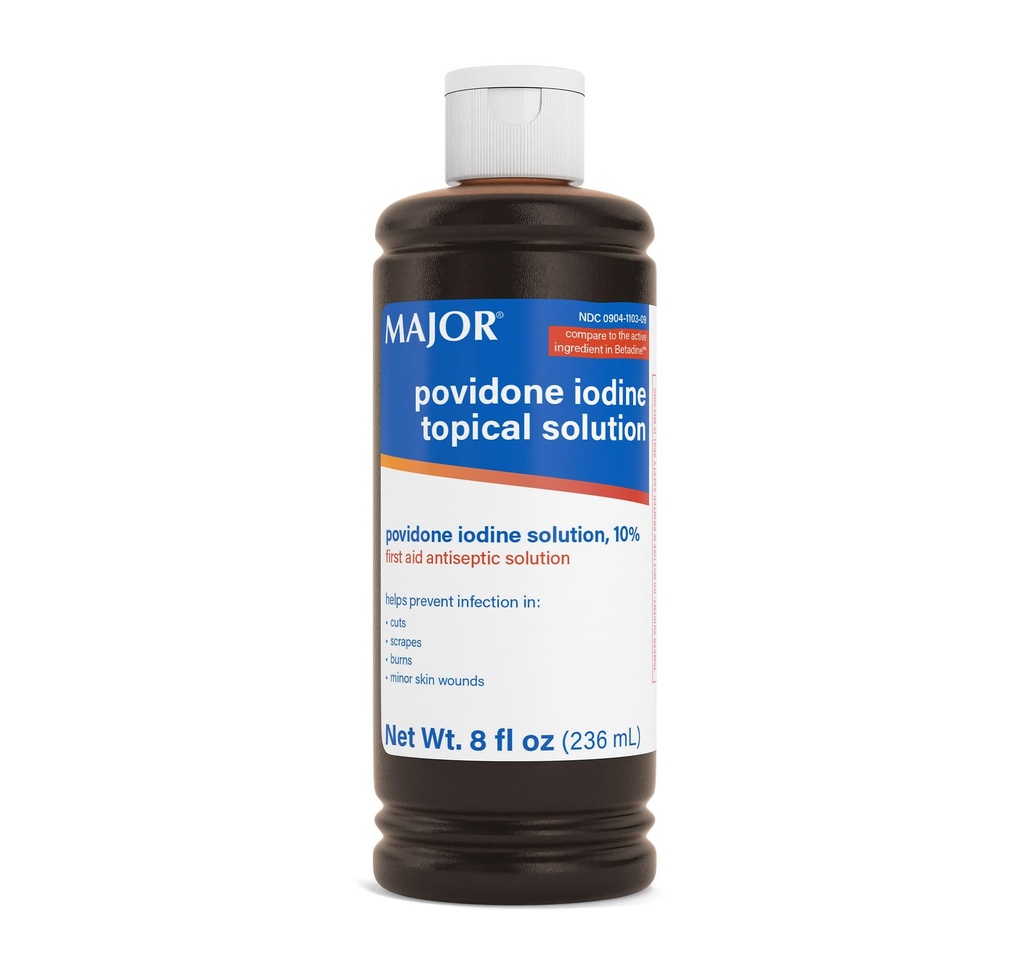 Veľké 10% Povidón-Iodine Tekuté Topické riešenie, USP - Topické antiseptikum pre rezy, šrapne, popáleniny a menšie kožné rany - 8 Fl. Oz.