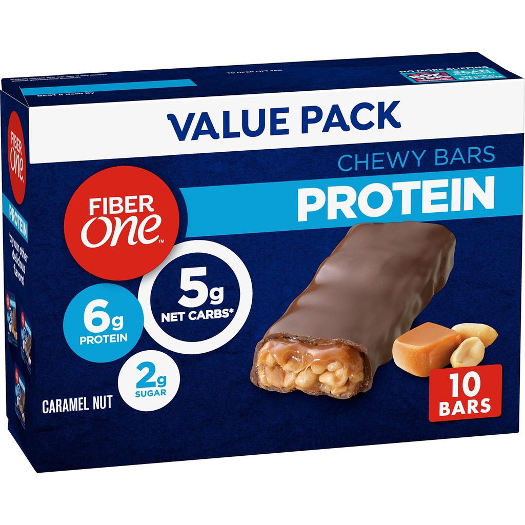 Fiber One Chewy Protein Bars, Caramel Nut, Protein Snacks, 10 ot