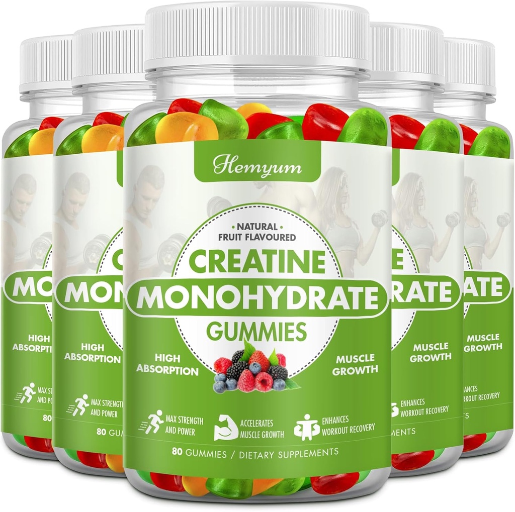 Monohydrát kreatín Gumies - Komplex pred cvičením Kreatín pre ženy Muži, Zvýšená svalová sila, Boost Focust a vytrvalosť, Staviteľ svalov 400 Počet