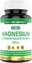 OXYENERGY 3 v 1 Magnézium Complex Supplement, Triple Magnézium Kapsule 300 mg s Glycinátmalát Citrate, Kurzívne, Vegan, Vysoká absorpcia a Biodostupnosť, 90 Kapsule