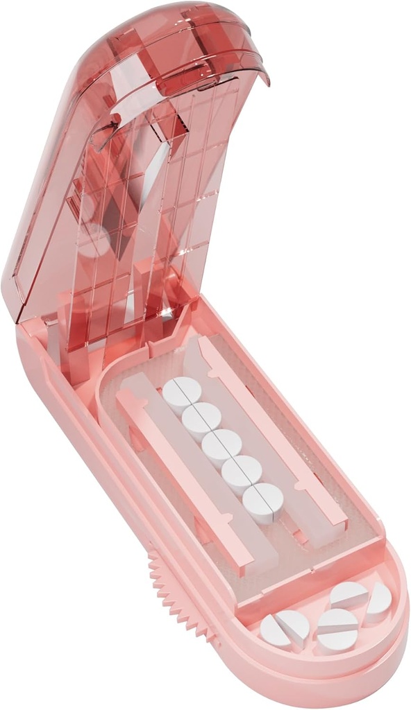 Tabletky Cutter Splitter pre malé a drobné pilulky, pilulky Splitter presné rezy viac pilulky naraz pre veľké a malé lieky, Sharp Blade s bezpečnostným dohľadom (Pink)