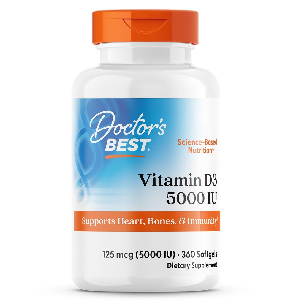 Najlepší vitamín D3 pre zdravé kosti, zuby, srdce a imunitný systém, non-GMO, bez lepidla, bez sóje, počet 360 (dávka 1)