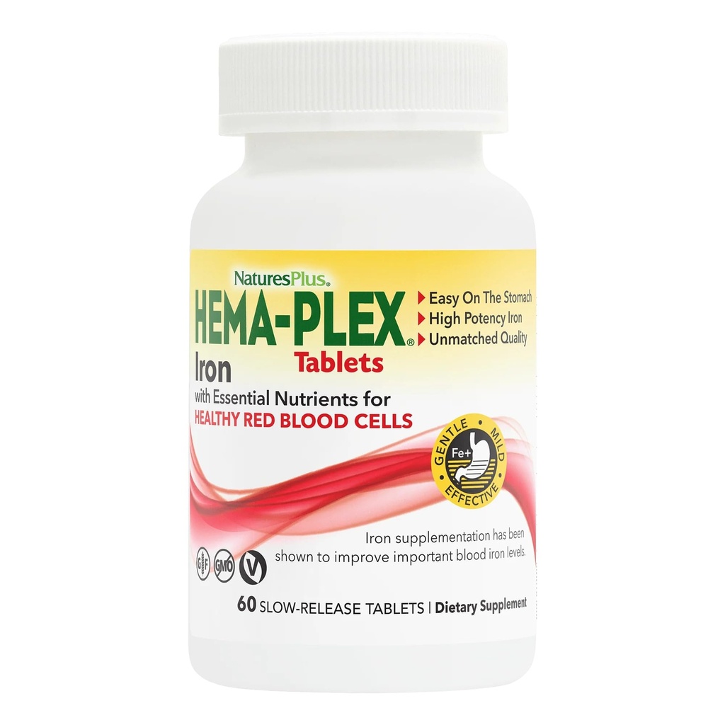 PrírodaPlus Hema-Plex Železo - 60 tabliet - 85 mg Elementárne železo + vitamín C a bioflavonoidy pre zdravé červené krvinky - Vegan, bez lepku - 30 porcií