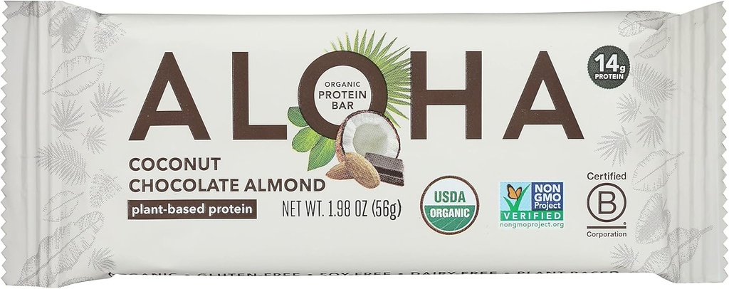 Aloha Coconut Chocolate Almond Protein Bar, Plant Based, Non GMO, 1.98 Ounces (Pack of 12)
