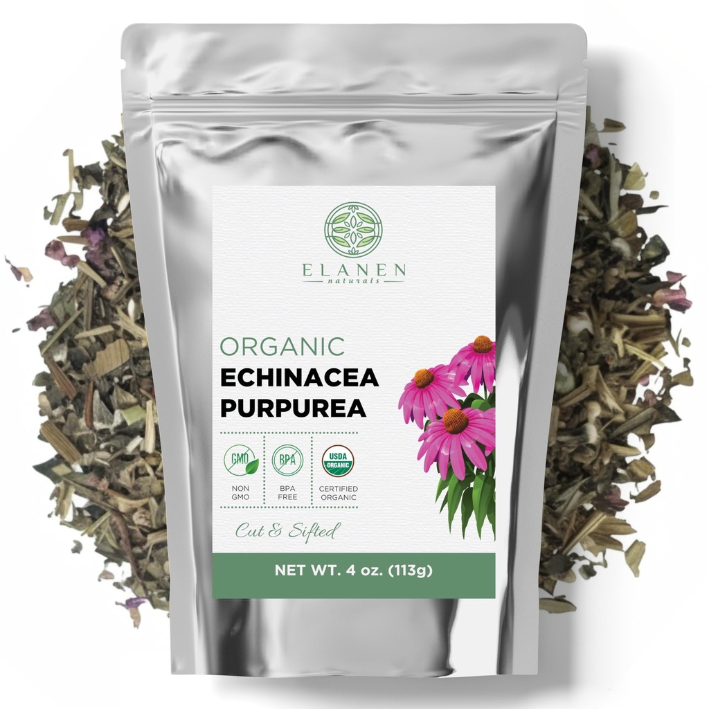 Organická Echinacea Purpurea 4 oz. (113g), USDA Certified Sušená Echinacea Tea, Premium Quality Herb, Purple Conneflower, Cut & Sifted