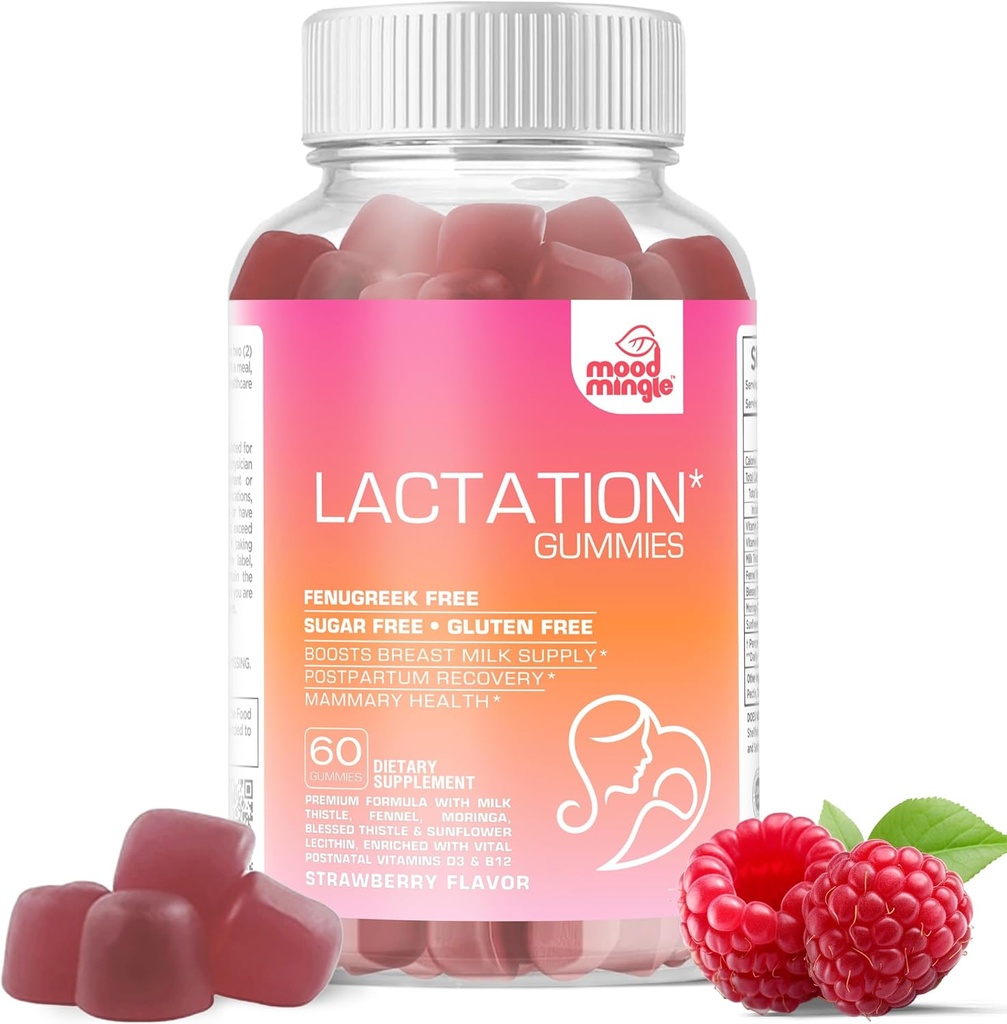 Laktácia a popôrodná podpora Gumies - s požehnanou bodliak, feniklové semeno, mliečne bodliak, Moringa, slnečnicový lecitín, vitamín D3 a B12 - zvýšenie výroby mlieka