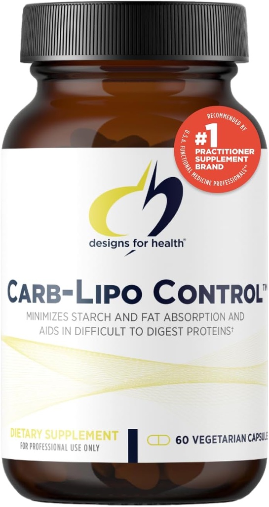 Designs for Health Carb-Lipo Control (ProtectZyme) - Tráviaci enzým na minimalizáciu Tuk + škrob Absorpcia a trávenie lepku, Casein - podporuje zdravé telo zloženie (60 kapsúl)