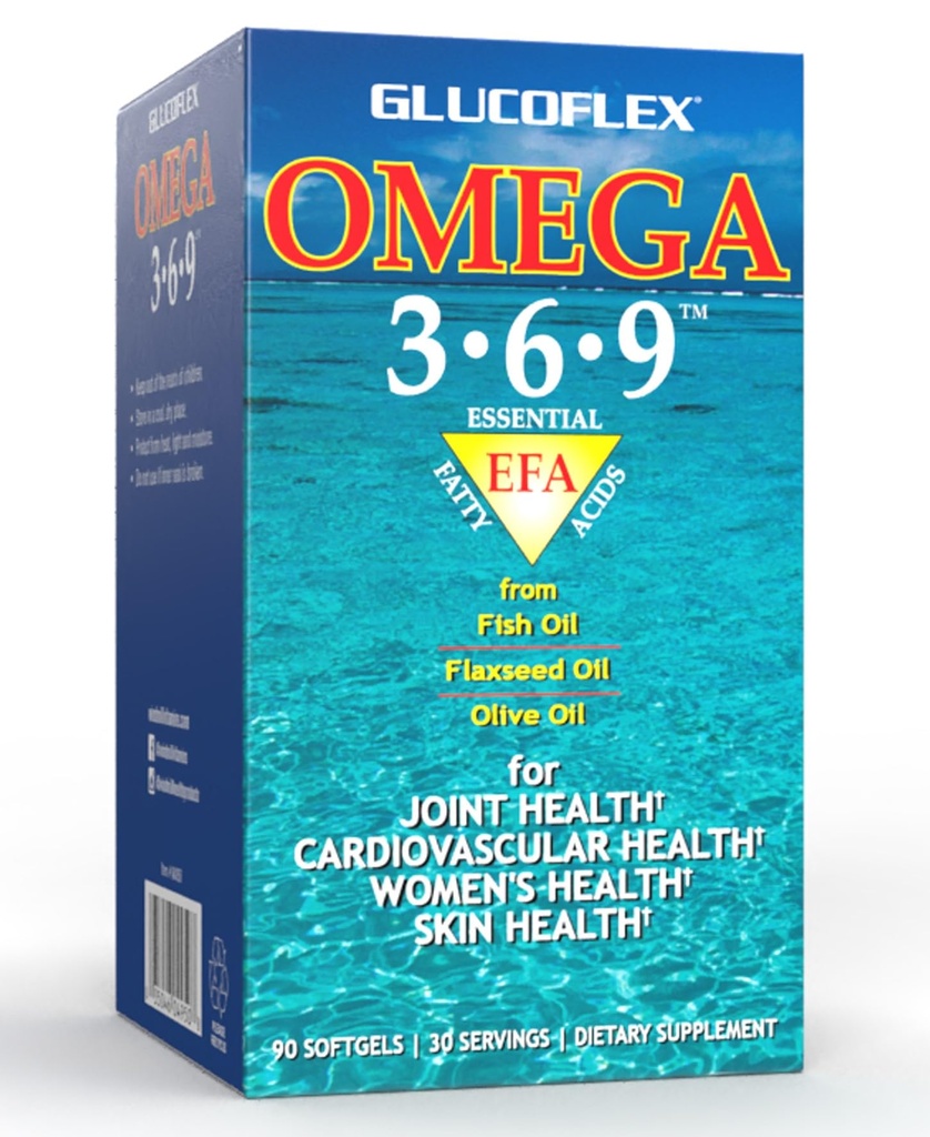 vGlucoflex Omega 3-6-9, Omegas z EPA/DHA rybí olej pre spoločné zdravie, 30 porcií