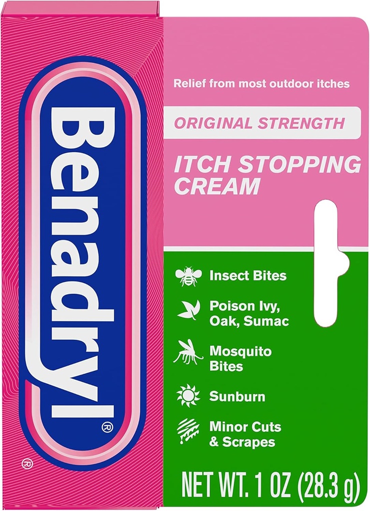 Benadryl Pôvodná sila svrbenie zastavenie anti-svrbenie krém, difenhydramín HCl Topical Analgéza a zinok acetát kože Protectant, Relief from Most Outdoor svrbenie, 1 oz (Pack of 6)