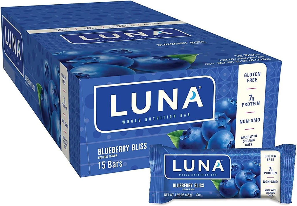 LUNA BAR - Gluten Free Snack Bary - Čučoriedkové Bliss Chuť - 7g proteínu - Non-GMO - Rastlinné-založené zdravý Snacking - Na Go Snacks (1,69 Ounce Snack Bars, 15 gróf)