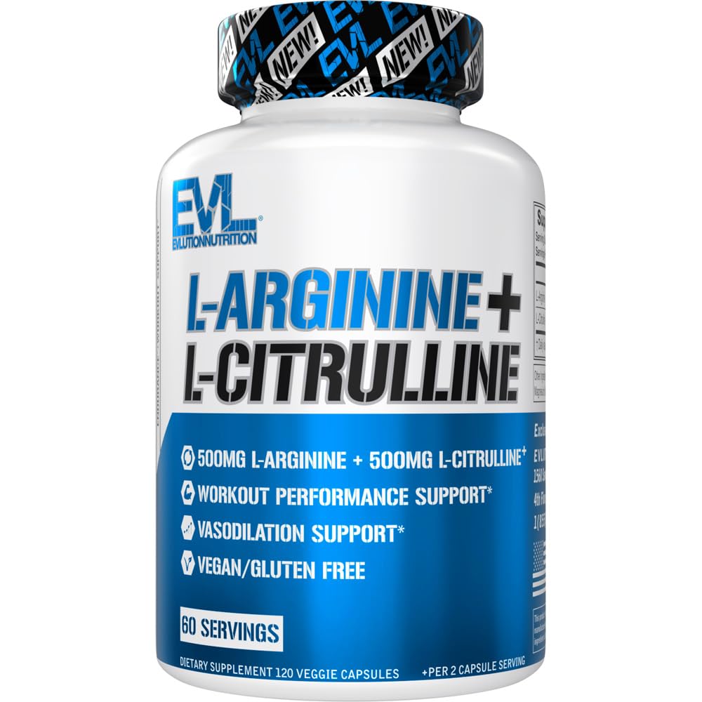 Elution Nutrition L-Arginín + L-Citrulín - Vytrvalosť + Cvičenie Performance Supplement - 1000mg Complex - Vazodilatácia + Podpora oxidu dusnatého - Vegan + kapsule bez lepku - 60 Servings