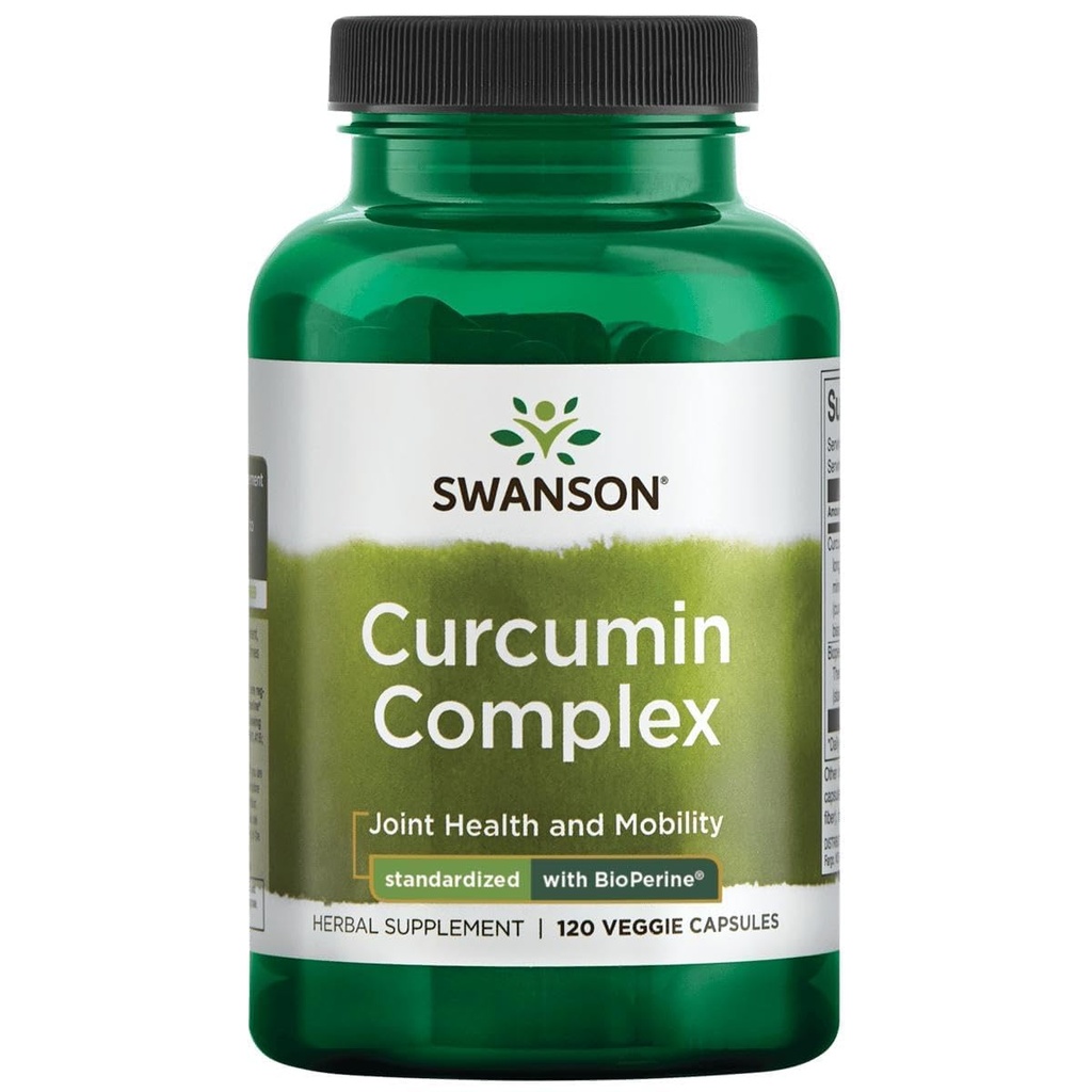 Swanson Curcumin Complex - Bylinné doplnky podporujúce spoločné zdravie, mobilitu a fyzickú funkciu - Štandardizovaný s BioPerine pre maximálnu absorpciu - (120 Veggie Kapsule)