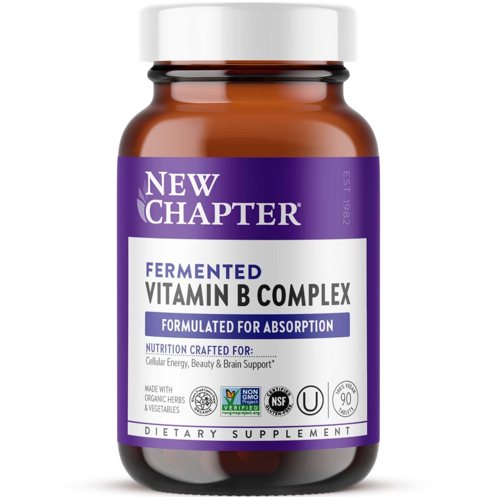 Nová kapitola vitamín B komplex, fermentovaný vitamín B komplex, USDA Organic, ONE Daily for Cellular Energy + Brain + Beauty, 100% Vegan, Gluten-free - 90 Count