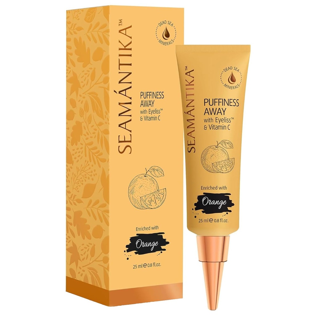 SEAMANTIKA PUFFINESS AWAY Eye Cream 0.8 fl.oz - Instant Eye Bag Remover Puffiness with Eyeliss; Vitamín C, pod očami Puffiness Reducer Instant výsledky, Dočasné zníženie vrások a tmavých kruhov