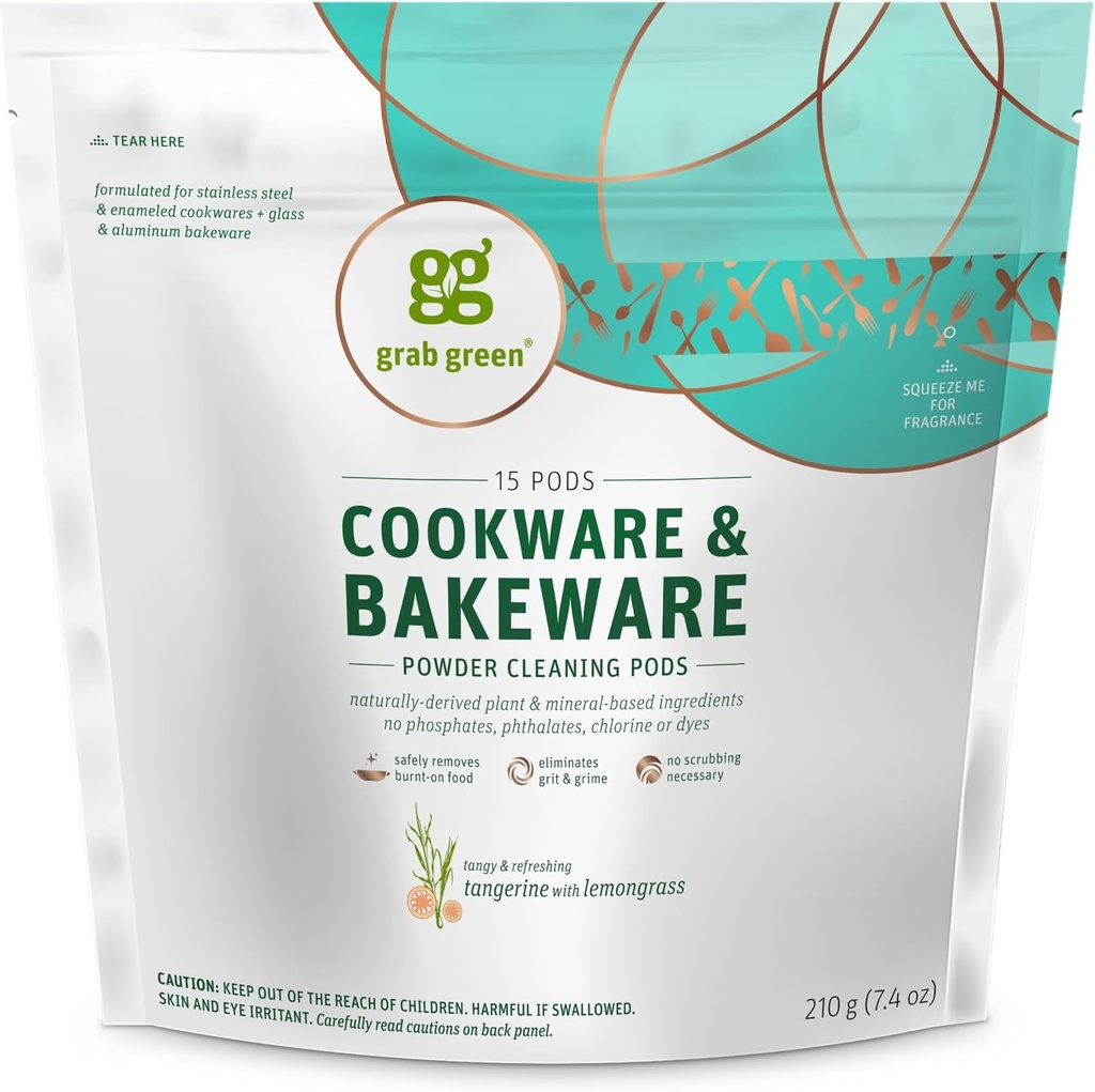 Grab Green Cookware a Bakeware Čistič podušky,15 Pods, Tangerine Lemongrass Vôňa, Rastlinné a minerálne Based, odstraňuje horľavé-On potraviny, Eliminuje stien