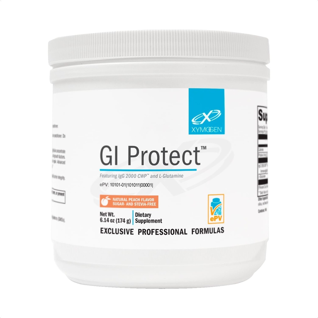 XYMOGEN GI Protect - IgG Imunoglobulín L-Glutamine Powder Supplement - Supports GI Lining + Gut Health, Cytokine Balance, Immune Health + Tissue Repair, Cukor & Stevia Free - Peach Flavor (6.14 oz)