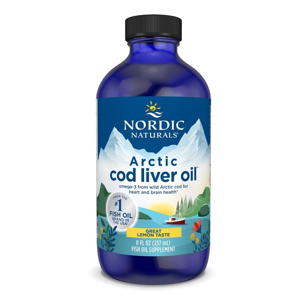 Nordic Naturals Arctic Cod Liver Oil, Lemon - 8 oz - 1060 mg Total Omega-3s with EPA & DHA - Heart & Brain Health, Healthy Imunity, Celková Wellness - Non-GMO - 48 Servings