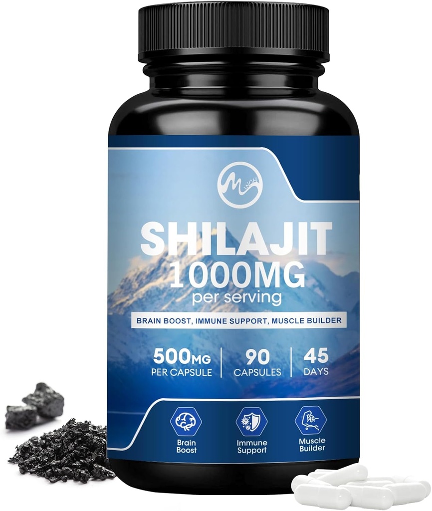 Shilajit Supplement, Shilajit Kapsule s Fulvicou pre mužov a ženy, Shilajit s 85+ Stopové minerály pre energiu, výkon a imunitné zdravie - Non-GMO - 90 kapsúl