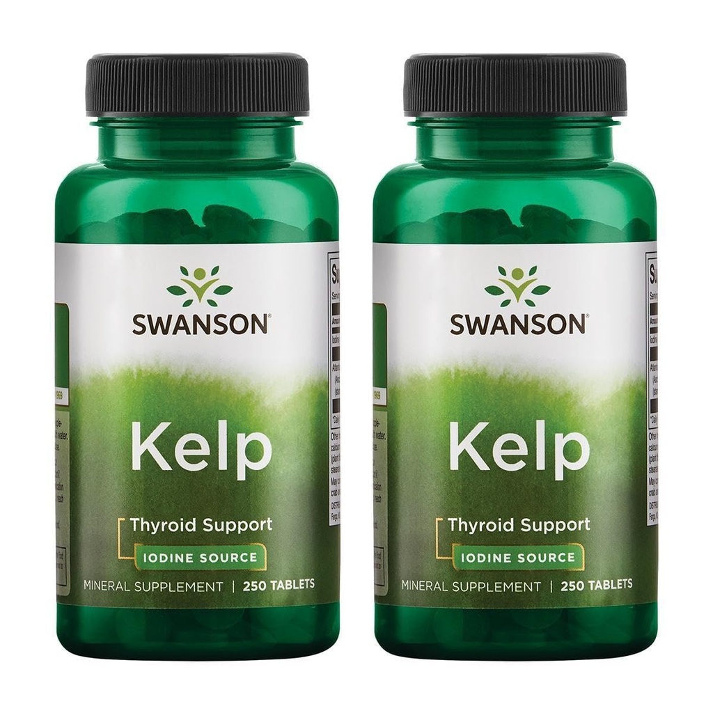 Swanson Kelp - Prírodný jódový zdroj podporujúci zdravie štítnej žľazy - Minerálny doplnok w/jód Zdroj Štandardizovaný 0,4% - (250 tabliet, 225mcg Každý) (2 balenia)
