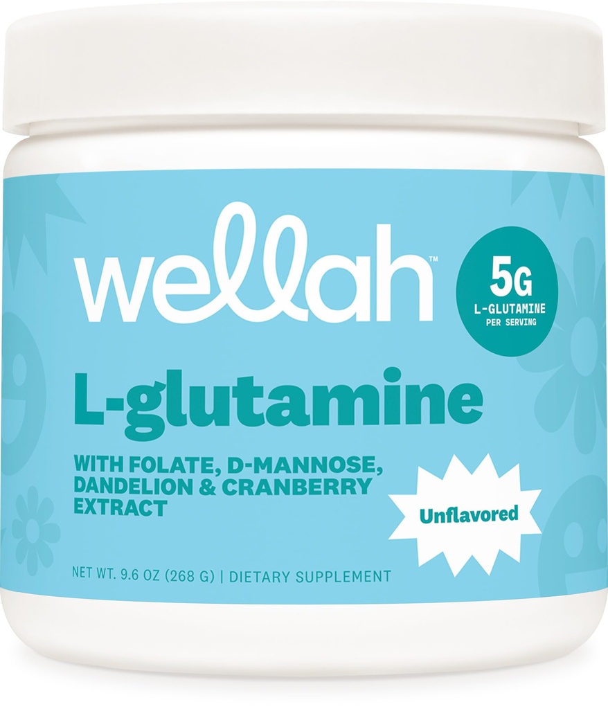 Wellah L-Glutamine prášok Nepríchuťou (50 Servíry) - 5g L-Glutamine na porciu, sladené s Stevia
