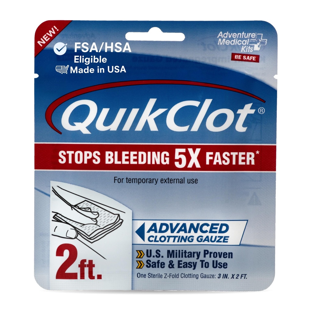 Adventure Medical Kits QuikClot Gauze - Flexibilné hemostatické lekárske Gázu pre núdzové prežitie alebo katastrofy pripravených Kits & More - zastaví krvácanie rýchlo s Kaolin - 3" x 24"