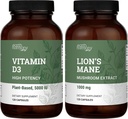 Earth Harmony Vegan Vitamín D3 5000 iu & Organic Lion's Mane 1000mg Supplement - 120 Kapsule Každá