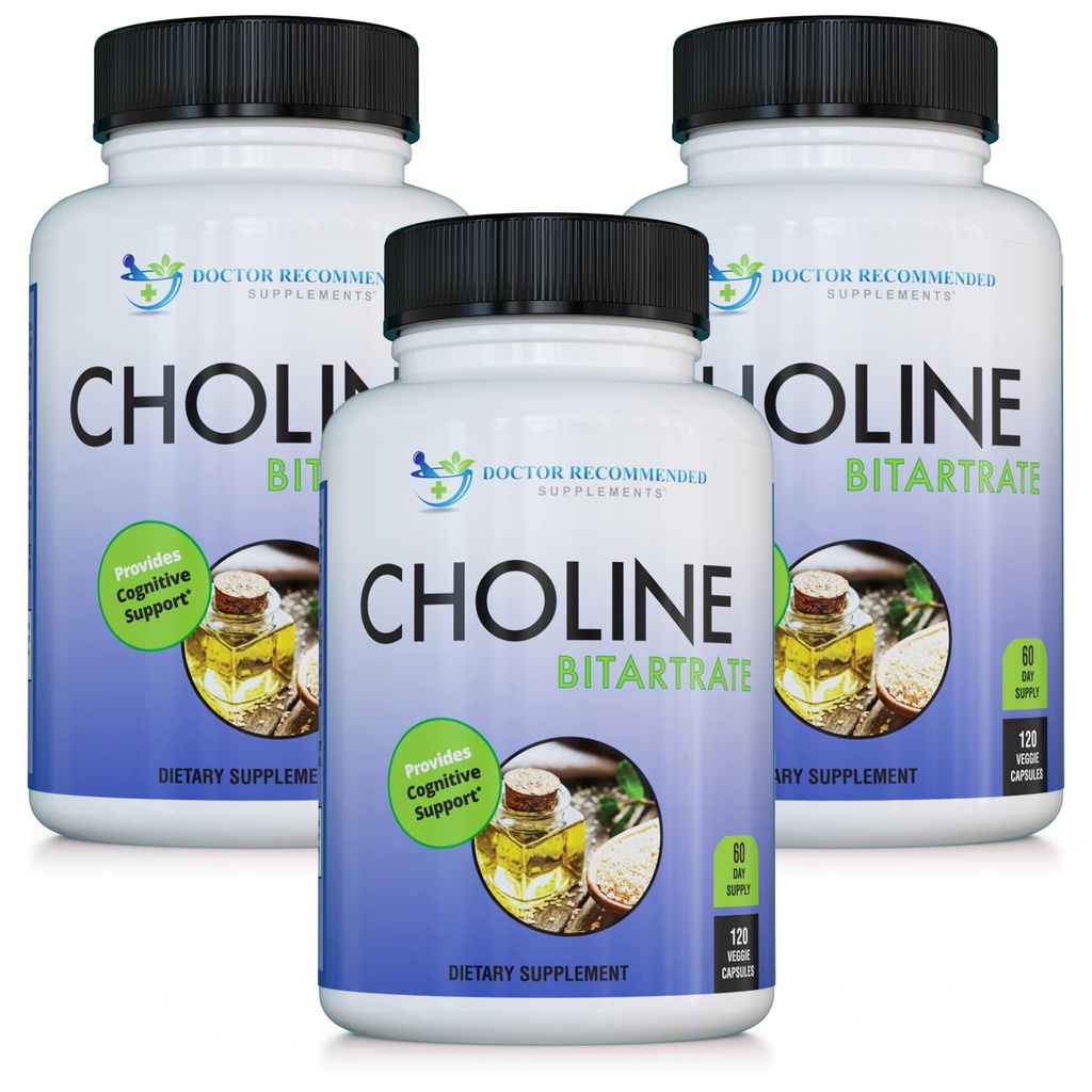 DOPLŇUJÚCE DOPLNKY DOPLNKY Premium Cholín - 500 mg - 120 Veggie Kapsule podporuje kognitívne zdravie, pamäť a viac - 3 balenia