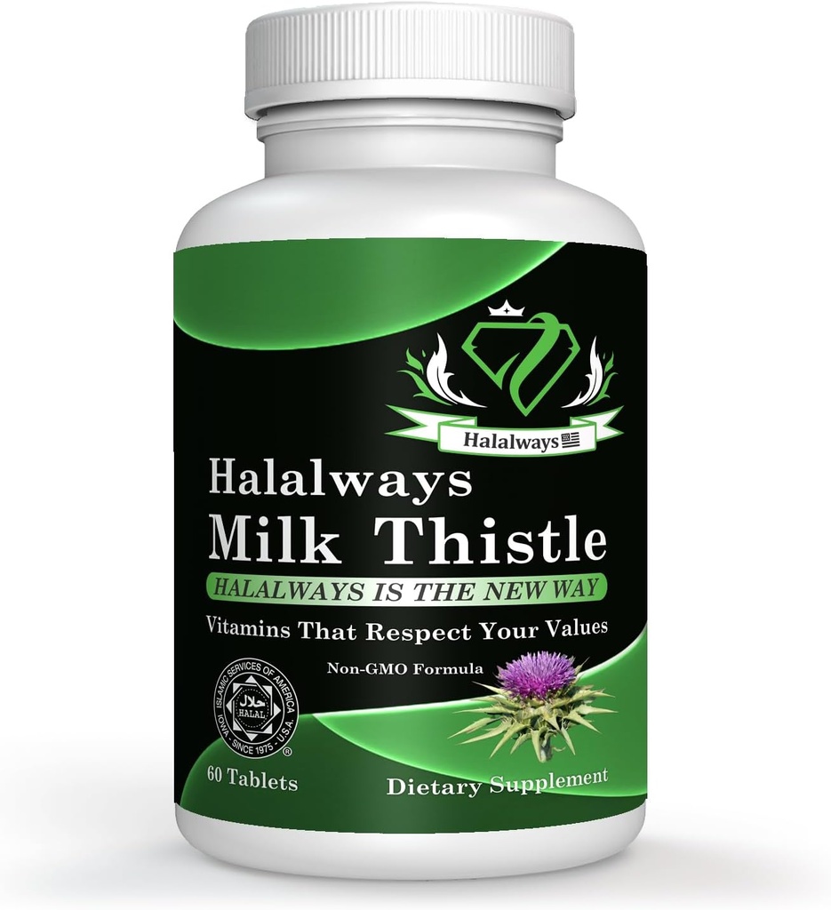 Halalways Milk Thistle Certified Halal Supplement Milk Thitle Pečeň Detox Supplement Gentle Herbal Pečeň Čistenie pre mužov a ženy - Podpora zdravia pečene - Non-GMO