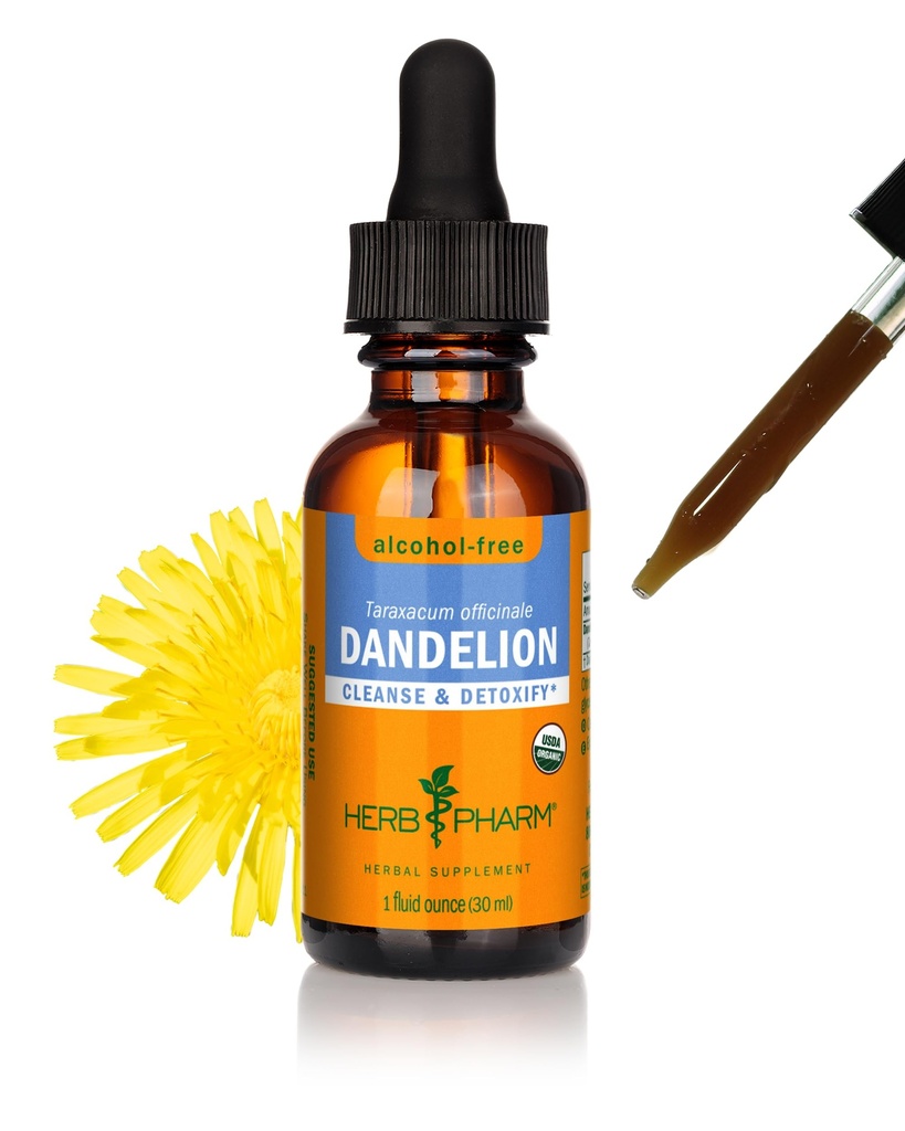 Herb Pharm Certified Organic Dandelion Liquid Extract for Cleaning and Detoxification, alkohol-free Glycerit, 1 Fl Oz