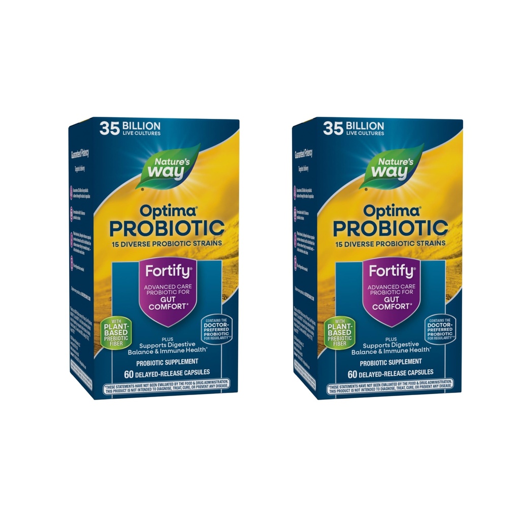 Cesta prírody Fortify Optima Probiotiká pre dospelých, 35 miliárd kultúr, 15 kmeňov, Podpora Digestive Balance and Immune Health*, Nevyžaduje sa chladnička, 60 kapsúl (Backaging May Vary) - 2 balenia