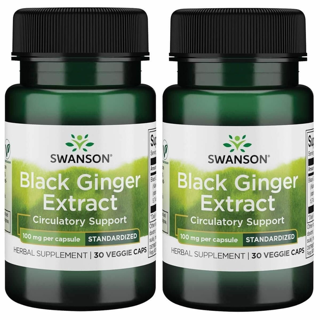 Swanson Black Ginger Extract - podporuje zdravú cirkuláciu krvi a fyzickú vigor - Môže pomôcť zdravie srdca, svalového tkaniva, a duševné pohodu - (30 Veggie Kapsule, 100mg Každý) (2 balenie)