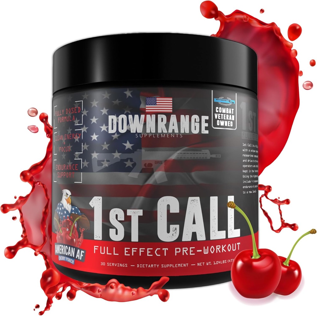 DownRange 1. Call Pre Cvičenie Powder, Preworkout pre mužov a ženy, Aminokyseliny beta alanín, kofeín a viac pre Pumpa, Energia a Focus Support, 30 Servíry (Cherry Punch)